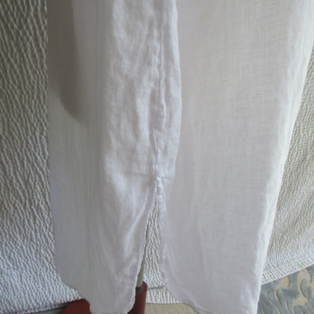 Anthropologie Shirt Dress Duster MP Womens White Side Slit 100% Linen Top - Picture 5 of 12